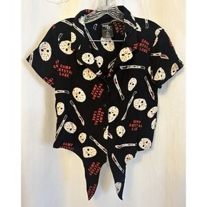 HALLOWEEN Jason Voorhees Tie Front Shirt Friday The 13th Camp Crystal Lake M